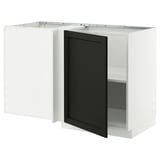 A white METOD kitchen cabinet with a black stained lerhyttan door. The cabinet has adjustable shelves and a modern design.