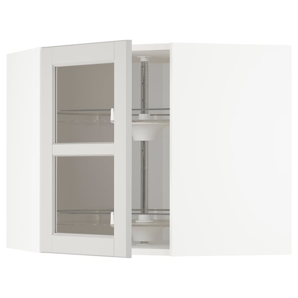 METOD kitchen unit, white, glass doors, adjustable shelf, corner design.