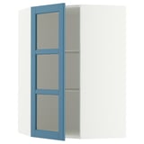 METOD Corner wall cab w shelves/glass dr, white/Lerhyttan blue, 68x100 cm