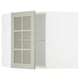 METOD kitchen in green with stensund glass doors. 6-paneled frosted glass in white frame. Adjustable shelves and versatile mounting.