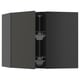 Black METOD kitchen corner unit with glass shelf.