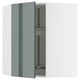 A modern kitchen cabinet from the METOD system, featuring a high-gloss grey-green door and an adjustable glass shelf.