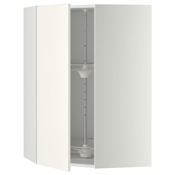 White METOD kitchen cabinet with veddinge fronts, adjustable glass shelf, left or right door mount.