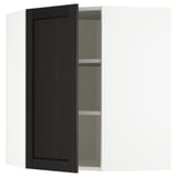 METOD black kitchen cabinet, dark stained, open door, wall-mounted, rectangular.