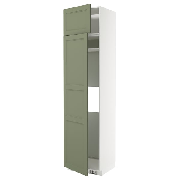 METOD kitchen cabinet, tall, grey-green, wood & foil, rectangular, modern classic design.