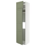 METOD kitchen cabinet, tall, grey-green, wood & foil, rectangular, modern classic design.