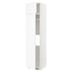 White kitchen cabinet, one door open showing adjustable shelves. Modern design, particleboard & melamine, great for organizing.