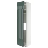 Modern kitchen cabinet, high gloss green, slim rectangular shape, two doors, adjustable shelf.