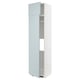 A high-gloss, grey-blue ikea METOD kitchen cabinet with a sleek design. It has two doors and internal shelves.