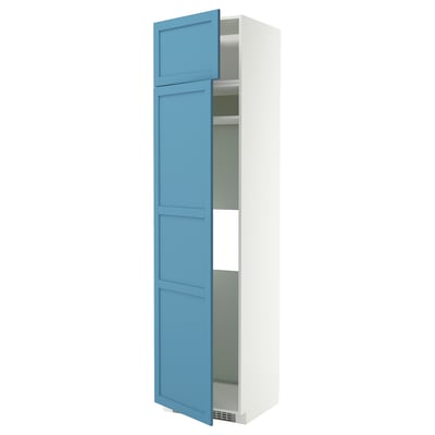 METOD Hi cab f fridge or freezer w 2 drs, white/Lerhyttan blue, 60x60x240 cm