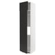 Modern black and white kitchen cabinet, tall and slim with adjustable shelves, sleek design.
