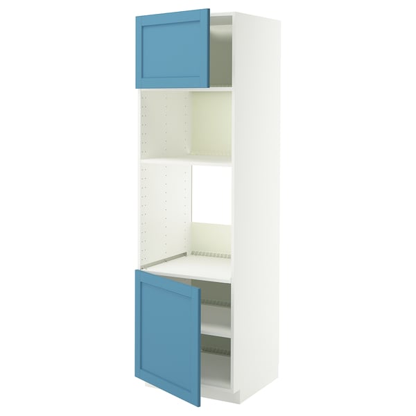METOD Hi cb f oven/micro w 2 drs/shelves, white/Lerhyttan blue, 60x60x200 cm