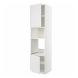 A white METOD kitchen cabinet with adjustable shelves and open doors.