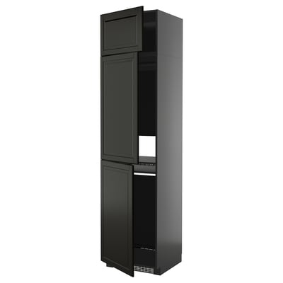 METOD black kitchen cabinet, glossy finish, rectangular, with two adjustable shelves.