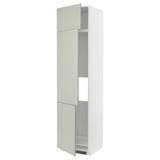 A tall green METOD kitchen cabinet with adjustable shelves and a door that can open from either side.