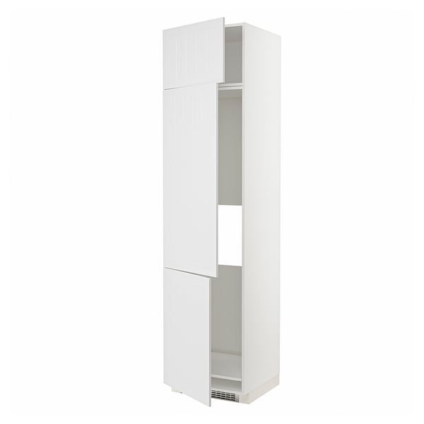 White METOD kitchen cabinet with stensund fronts, featuring adjustable shelves and a sleek, vertical design.