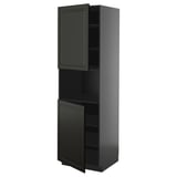 Black METOD kitchen cabinet with beveled edges, tall and rectangular, featuring two doors and adjustable shelves.
