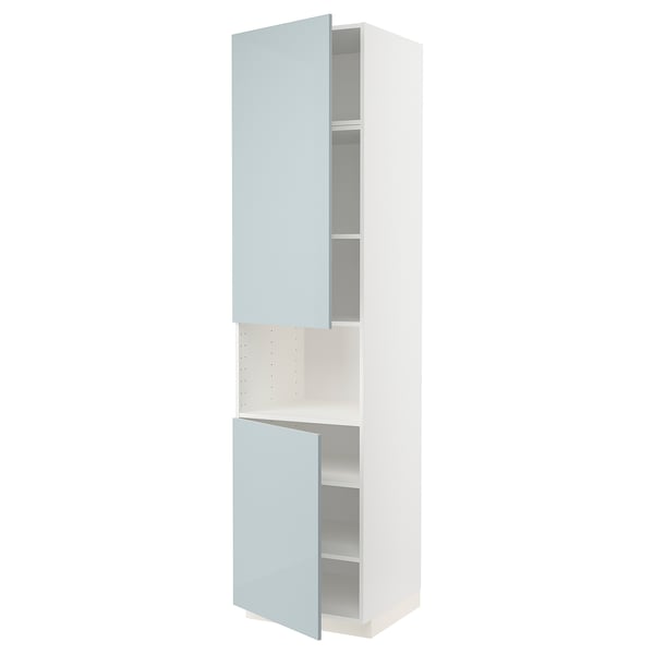 METOD kitchen, high-white with blue-gray doors, sleek modern design, three sections, glossy finish.