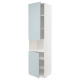 METOD kitchen, high-white with blue-gray doors, sleek modern design, three sections, glossy finish.