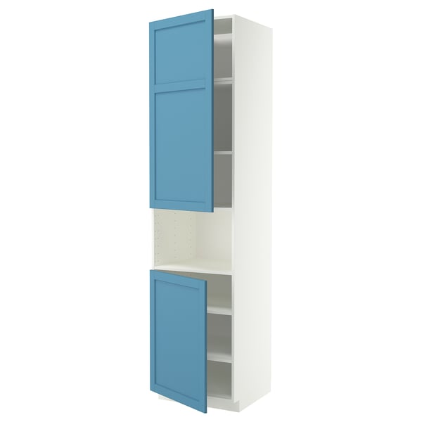 METOD High cab f micro w 2 doors/shelves, white/Lerhyttan blue, 60x60x240 cm