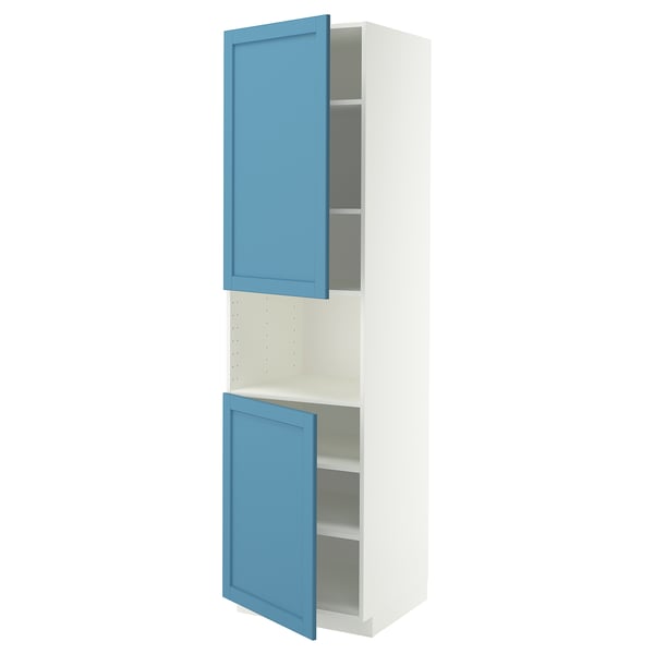 METOD High cab f micro w 2 doors/shelves, white/Lerhyttan blue, 60x60x220 cm