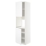 White kitchen cabinet, tall, modern design, adjustable shelves, timeless look.