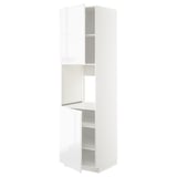 White high gloss METOD kitchen cabinet with adjustable shelves and integrated handles.