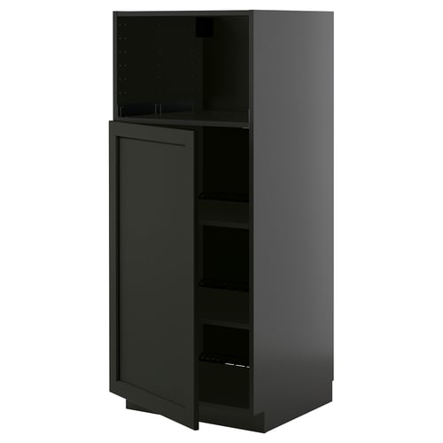 METOD High cabinet f built-in appliances, black-grey/Lerhyttan black stained, 60x60x140 cm