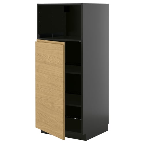 METOD High cabinet f built-in appliances, black-grey/Voxtorp oak effect, 60x60x140 cm