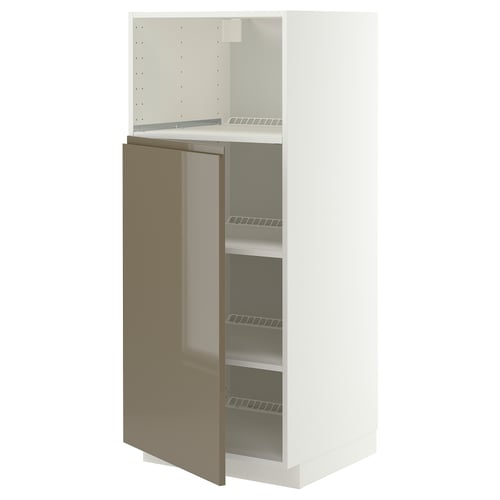 METOD High cabinet f built-in appliances, white/Voxtorp high-gloss dark grey-brown, 60x60x140 cm