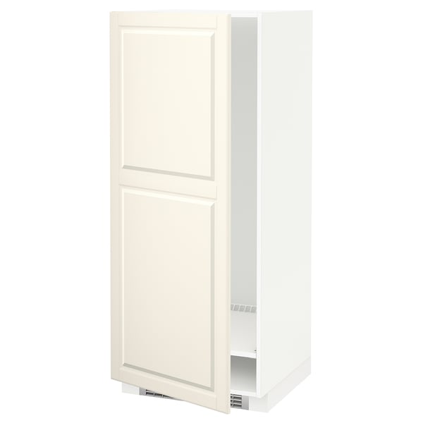 A white, tall kitchen cabinet from the METOD system with a traditional design featuring beveled edges.