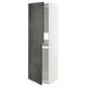 A tall, white METOD kitchen cabinet with dark grey kalhyttan fronts, featuring two doors and multiple shelves.