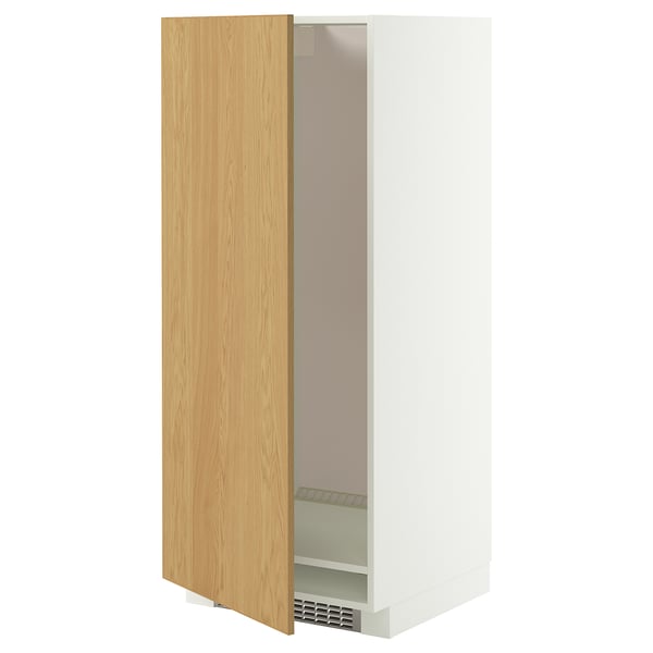 METOD High cabinet for fridge/freezer, white/Sinarp oak veneer, 60x60x140 cm
