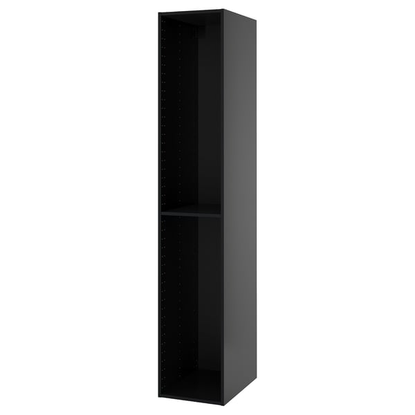 A tall, dark gray ikea METOD kitchen cabinet with a single shelf. Its sleek, modern, and designed for efficient storage.