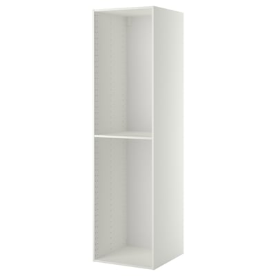 This image shows a white METOD kitchen cabinet with a single shelf. Its designed for storage and has pre-drilled holes for adjusting shelf height.