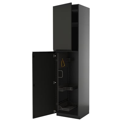 Black METOD kitchen cabinet with pull-out shelves, modern design.
