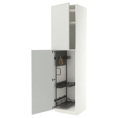 METOD High cabinet with cleaning interior, white/Aspudden light grey, 60x60x240 cm
