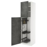 METOD kitchen unit with dark grey concrete kalhyttan doors, white frame, internal shelves, hooks, and organizers.