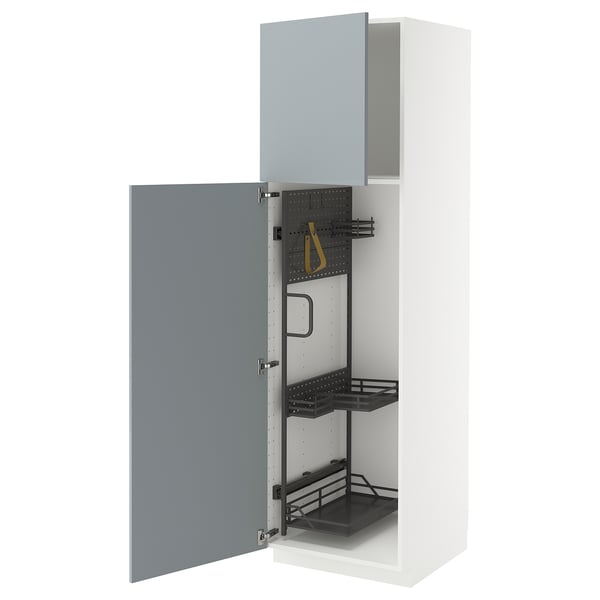 METOD kitchen cabinet, grey-blue, modern design, white & grey, with pull-out organizers.