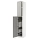 White METOD kitchen cabinet, light grey lerhyttan doors, bevelled edges, sturdy frame, pull-out organizers.