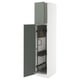 METOD kitchen cabinet in grey-green with pull-out organizers, white interior, hinged doors on left and right.