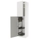 White METOD kitchen cabinet with grey glossy door, metal interior, adjustable shelves.
