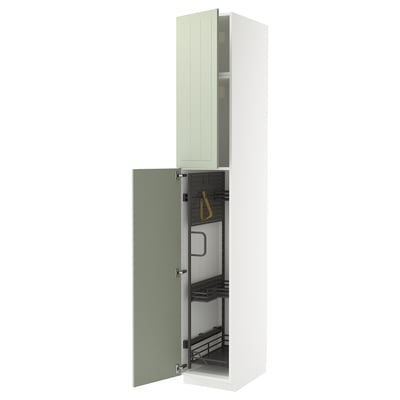 METOD tall kitchen cabinet with green stensund doors, white, modern, organized, 18 mm thick.