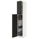 METOD black & white kitchen unit: tall, modern, black doors with handles, white frame, pull-out organizers.