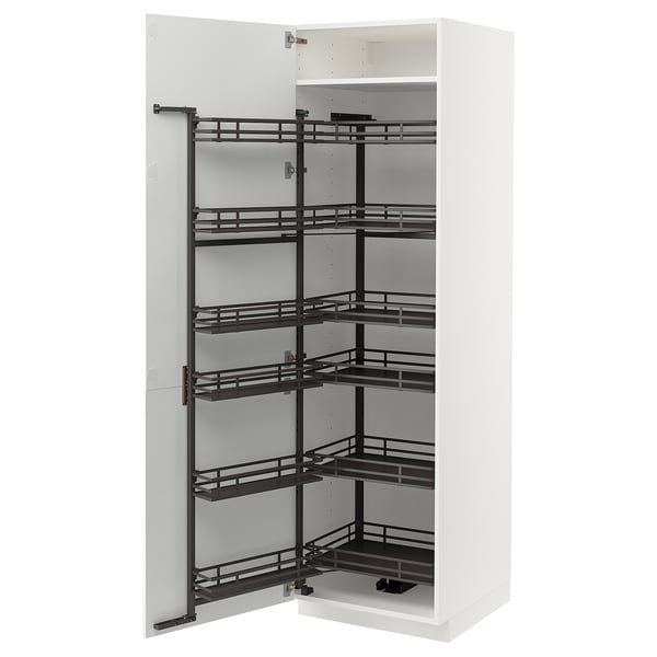 White METOD kitchen cabinet with pull-out shelves.