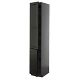 Black tall kitchen cabinet with 3 doors, glossy finish.