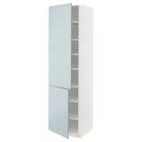 A modern, high gloss light blue closet with adjustable shelves and two doors, part of the METOD kitchen system.