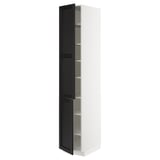 METOD tall kitchen cabinet, black lerhyttan doors, grey-stained wood, adjustable shelves.