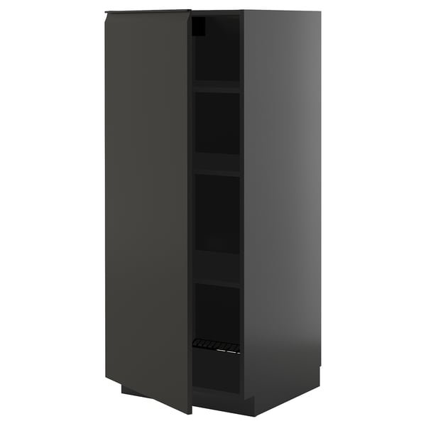 Dark grey modern wall cabinet with sleek handleless design, while maintaining a minimalist aesthetic.