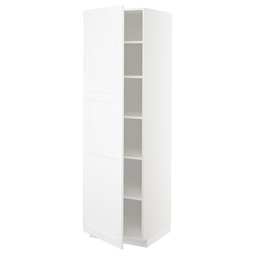 White METOD kitchen cabinet with adjustable shelves, sleek design, left/right door mount, durable fiberboard and melamine foil.